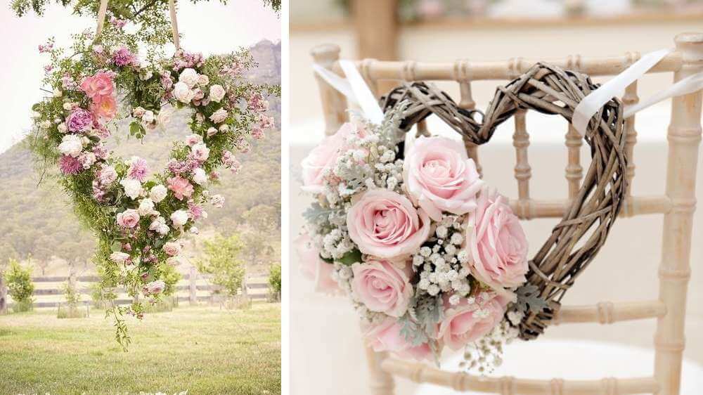 Il est de mariage une décoration florale en forme de cœur installer pendant la cérémonie