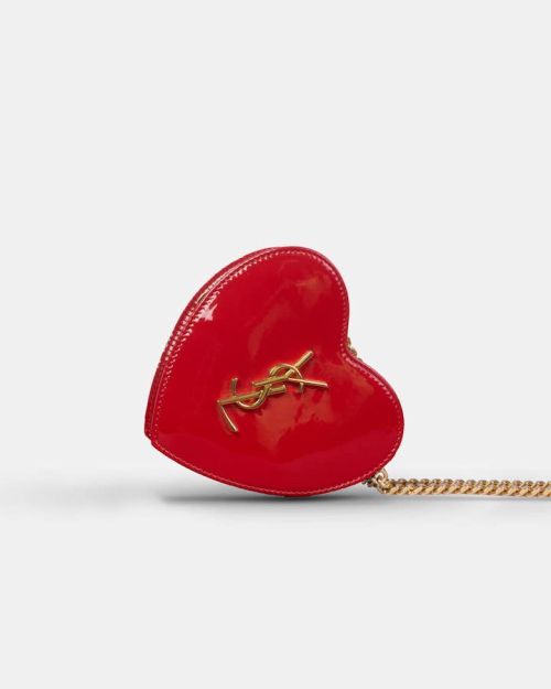 Saint Laurent Black Patent Mini Love Heart Chain Bag