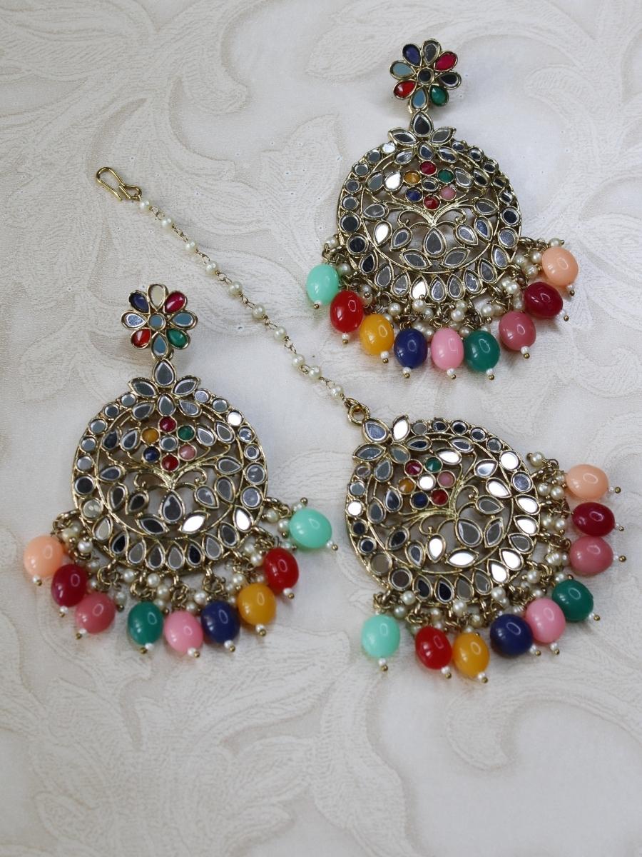 Multicolor maang tikka sales