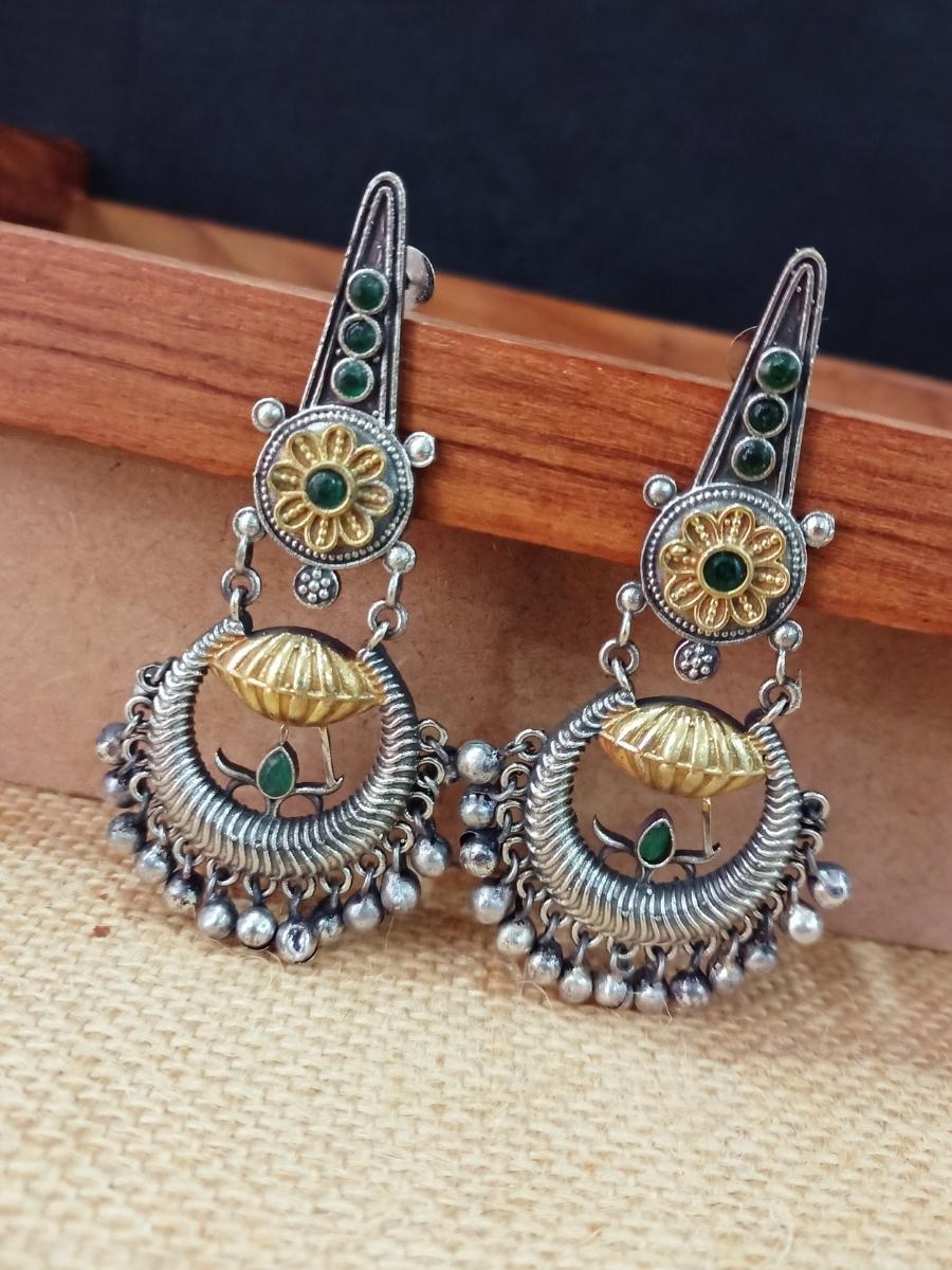 Dual tone silver earrings deals