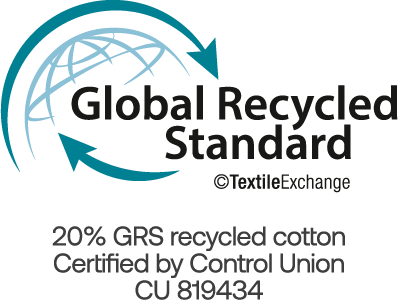 Made with 20% GRS recycled Cotton