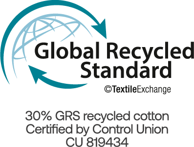 Made with 30% GRS recycled cotton