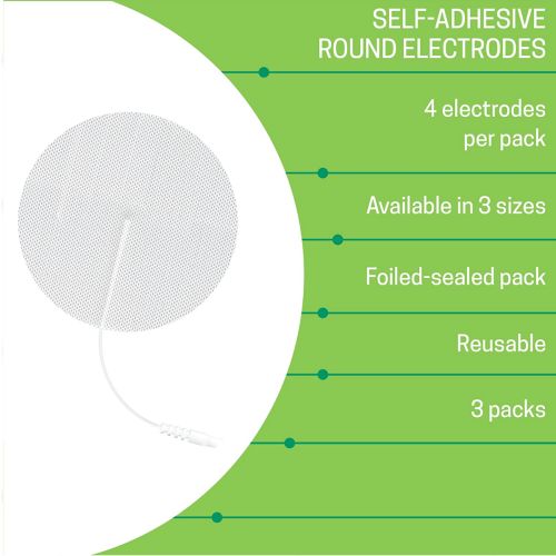 Wired Self Adhesive Round Tens Electrodes - 3 Packs of (12 Electrodes in total) - Available in 3 Sizes 