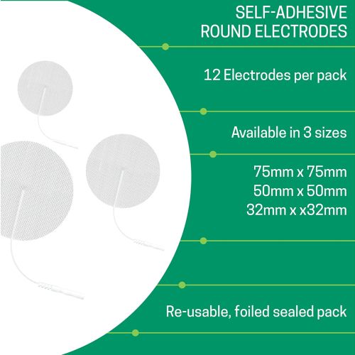 Wired Self Adhesive Round Tens Electrodes - 3 Packs of (12 Electrodes in total) - Available in 3 Sizes 