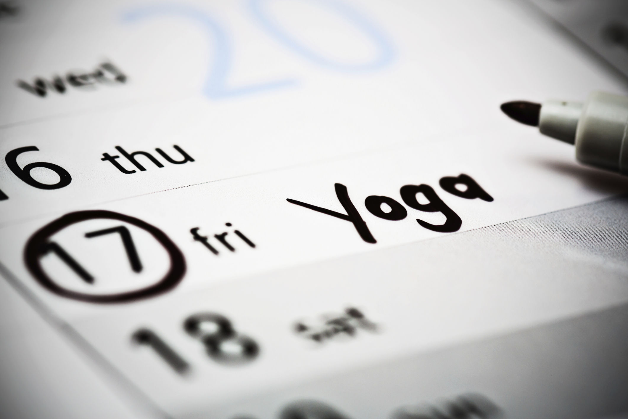 Yoga class marked on calendar