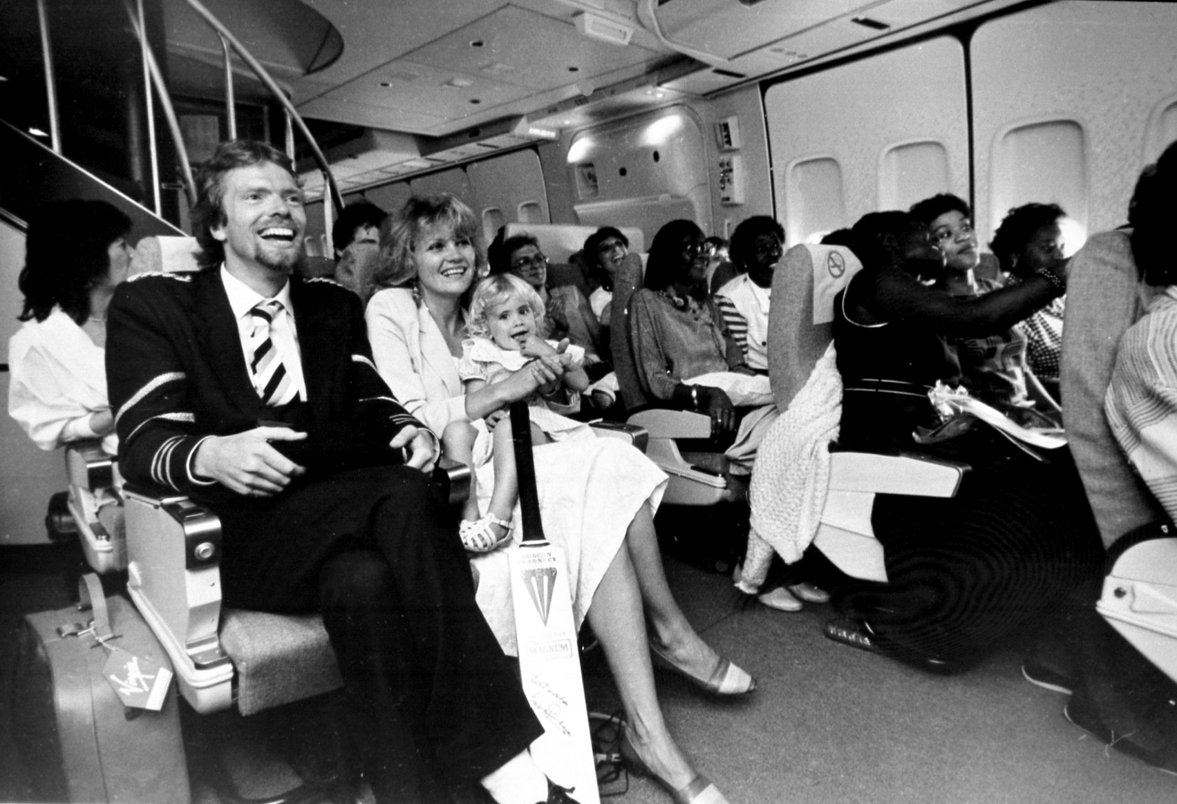 Richard Branson on the Virgin Atlantic inaugural flight from London to New York in 1984