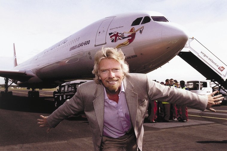 Richard Branson with Virgin Atlantic plane