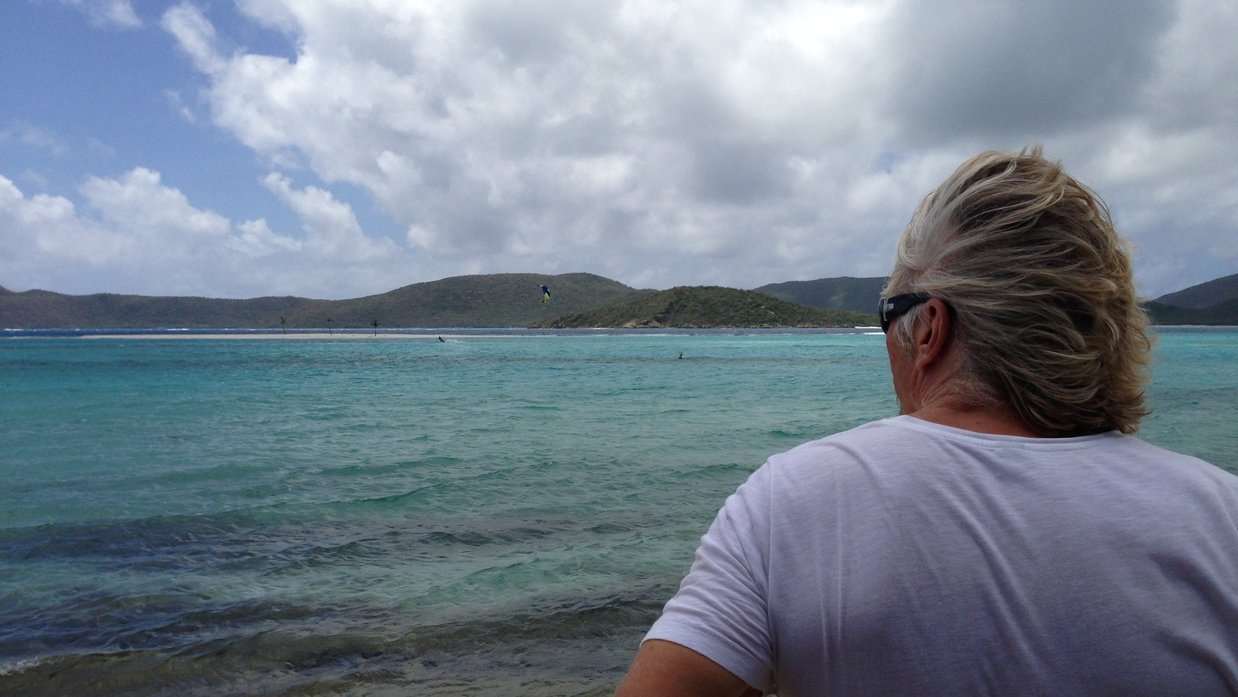 Watching kitesurfers from Necker