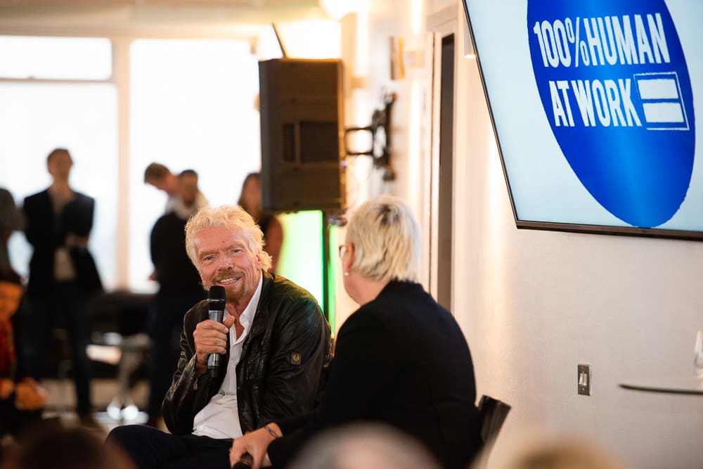 Richard Branson and Halla Tomas - 100% Human At Work gathering 2019 Richard Branson and Halla Tomas - 100% Human At Work gathering 2019