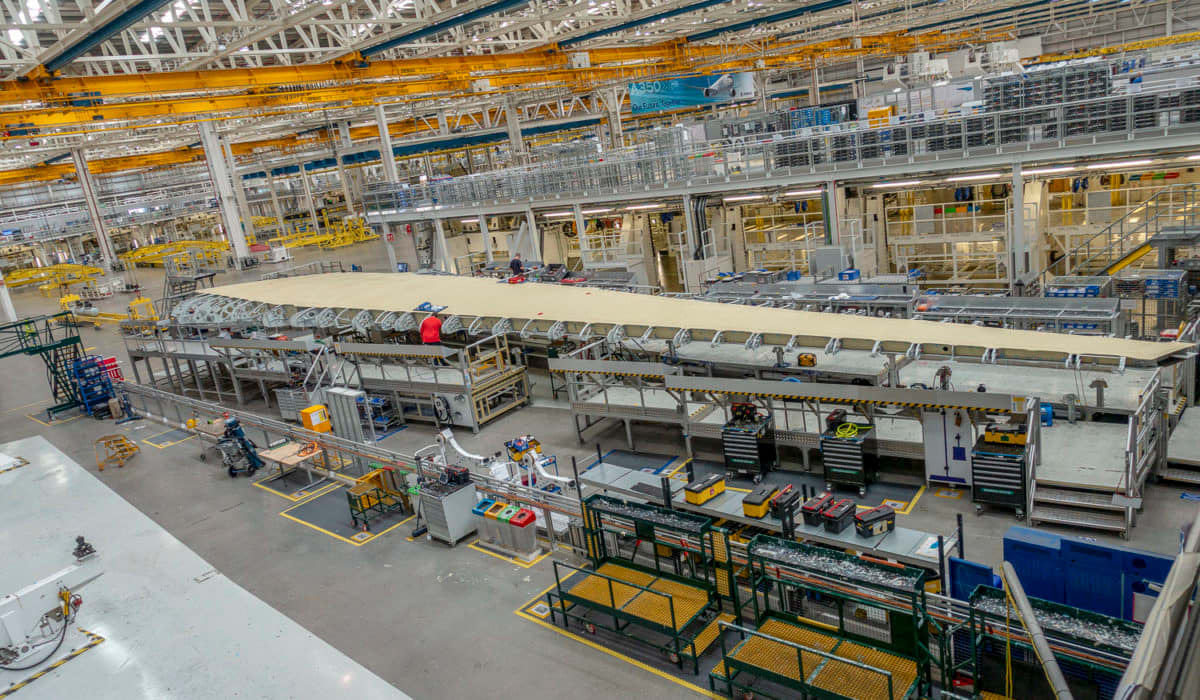 The A350 wing being assembled at the Airbus factory in Broughton The A350 wing being assembled at the Airbus factory in Broughton