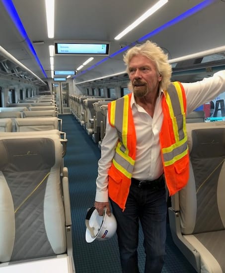 Richard Branson on a train Richard Branson on a train