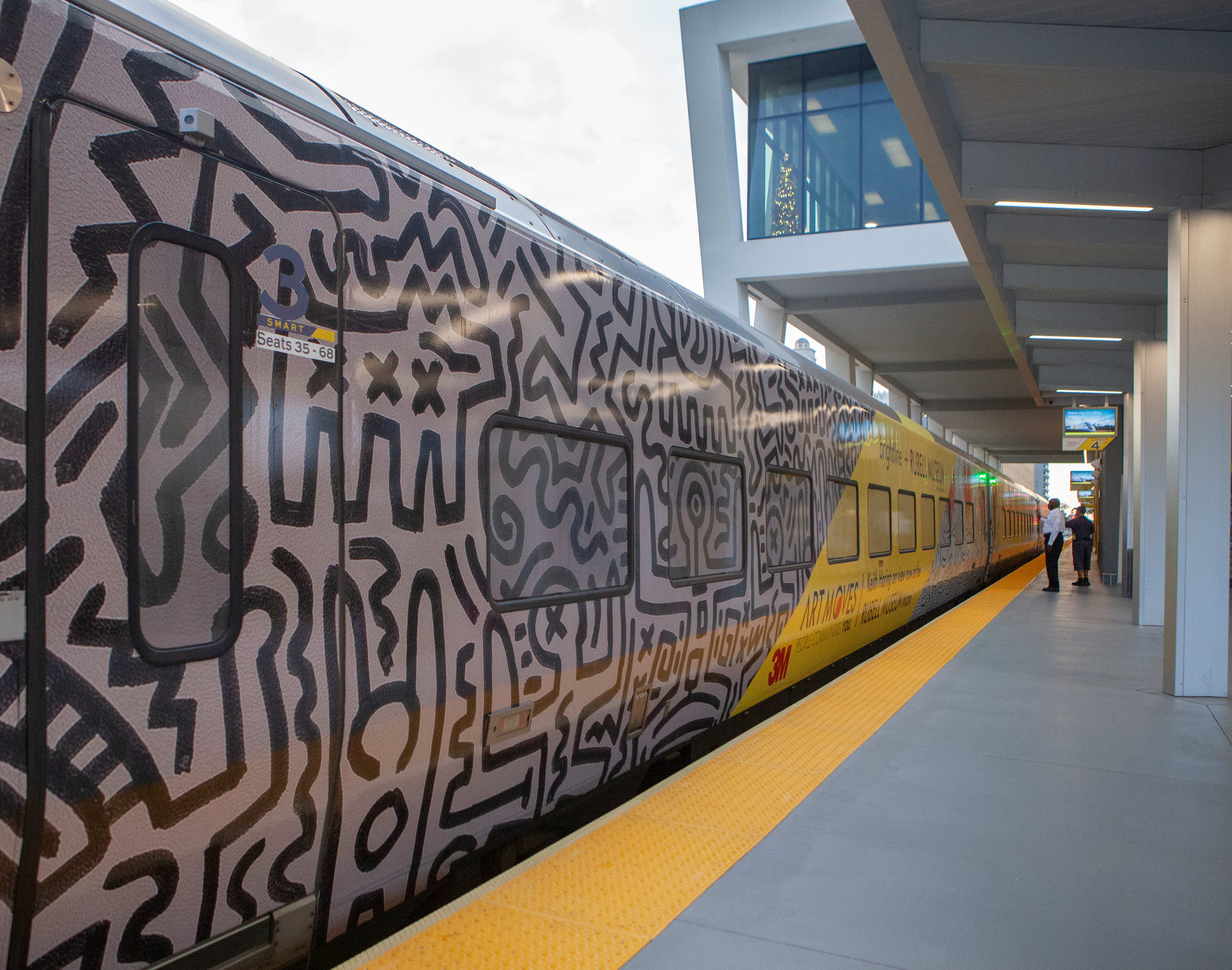Brightline's train sporting Keith Haring artwork Brightline's train sporting Keith Haring artwork