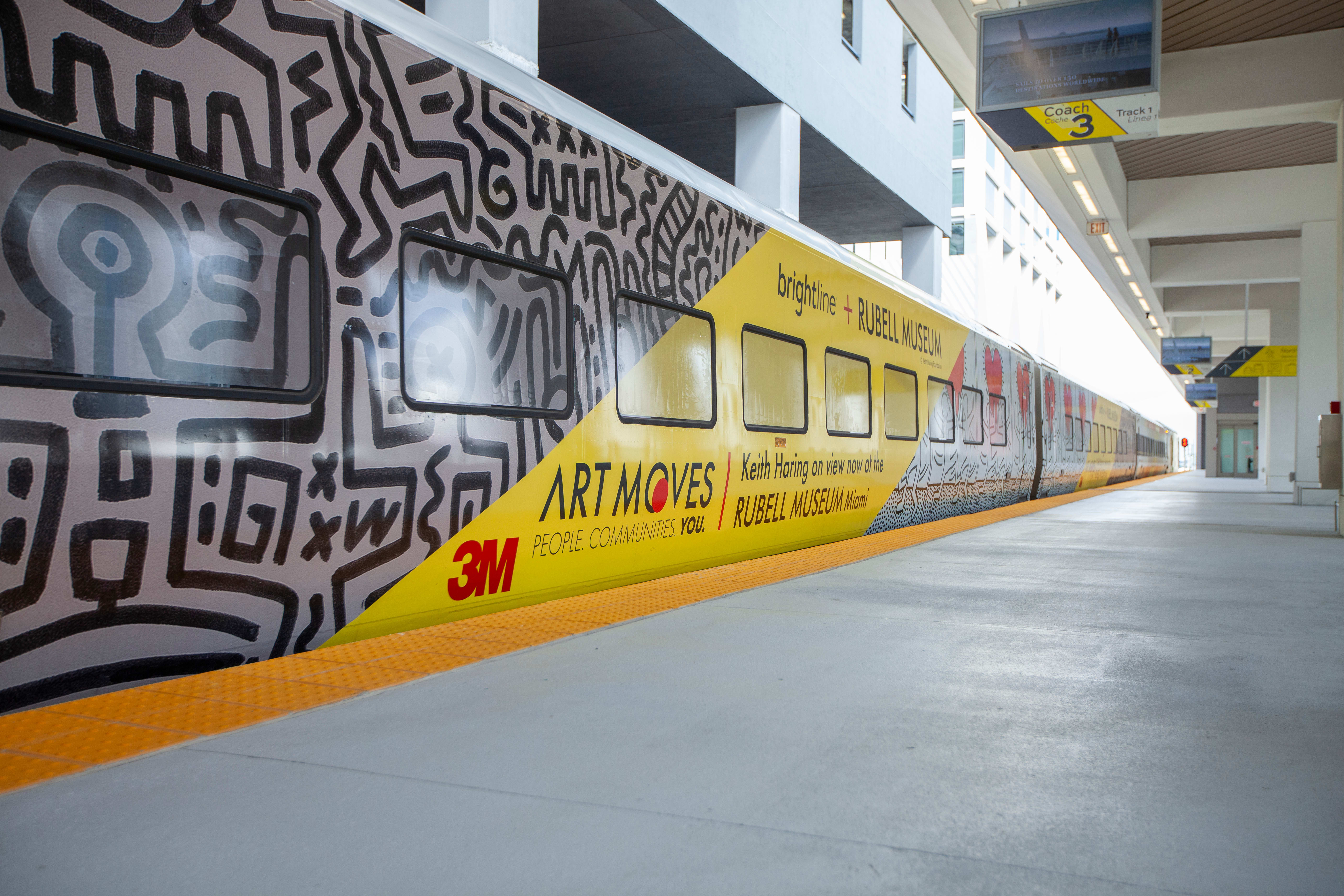 Brightline's train sporting Keith Haring artwork Brightline's train sporting Keith Haring artwork