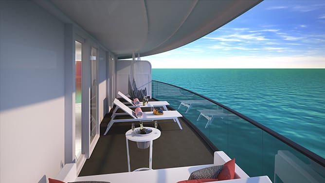 Virgin Voyages' cheeky corner suite terrace Virgin Voyages' cheeky corner suite terrace