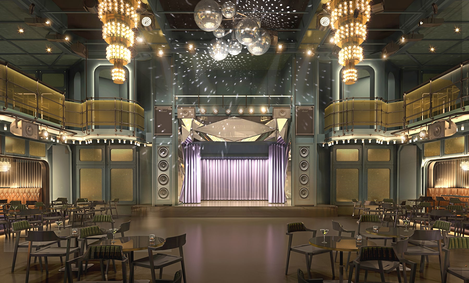 The Manor stage on board Virgin Voyages' Scarlet Lady The Manor stage on board Virgin Voyages' Scarlet Lady