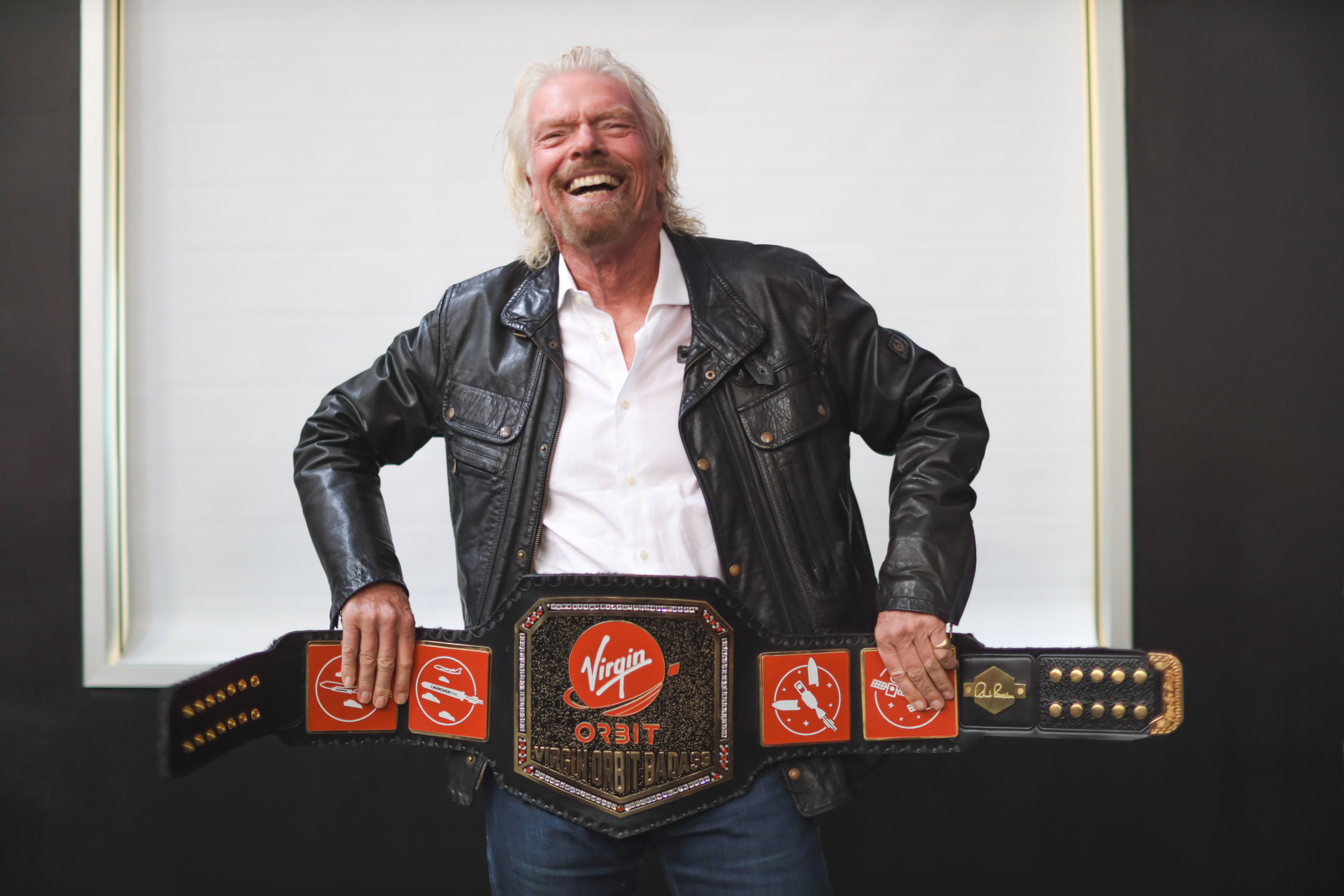 Richard Branson with his Virgin Orbit Badass Belt Richard Branson with his Virgin Orbit Badass Belt
