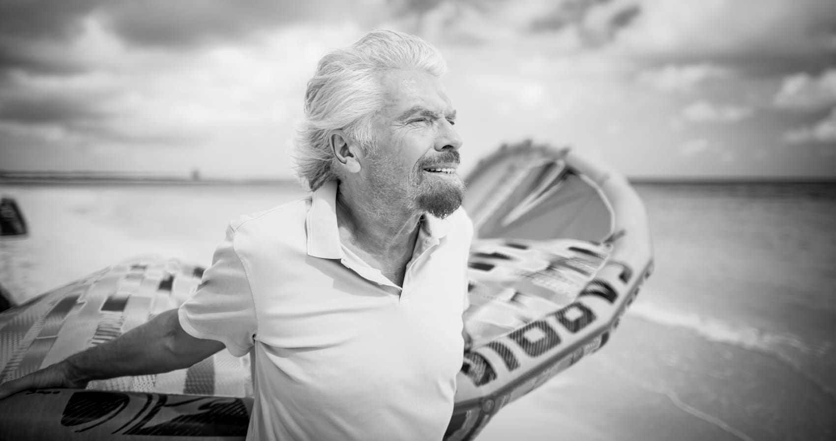 Richard Branson with Kite Surf on Necker Island Richard Branson with Kite Surf on Necker Island