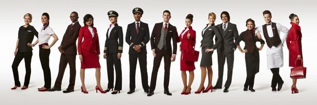 Virgin Atlantic employees model their uniform Virgin Atlantic employees model their uniform