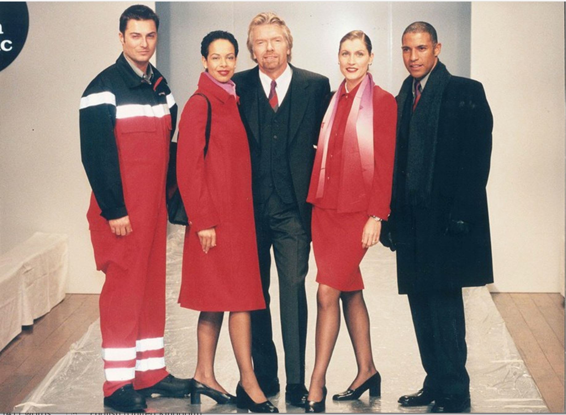 Richard Branson and cabin crew Richard Branson and cabin crew