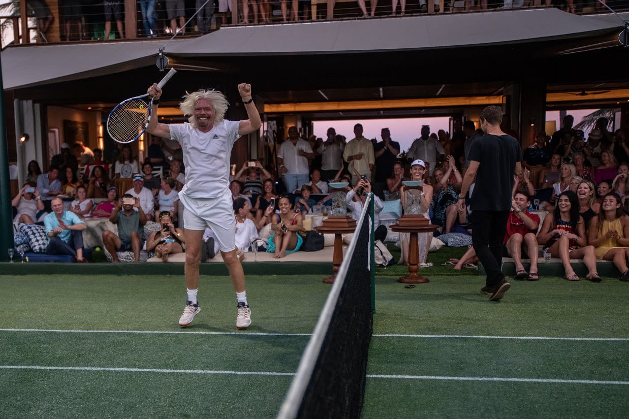 Richard Branson celebrating winning the Necker Cup Richard Branson celebrating winning the Necker Cup