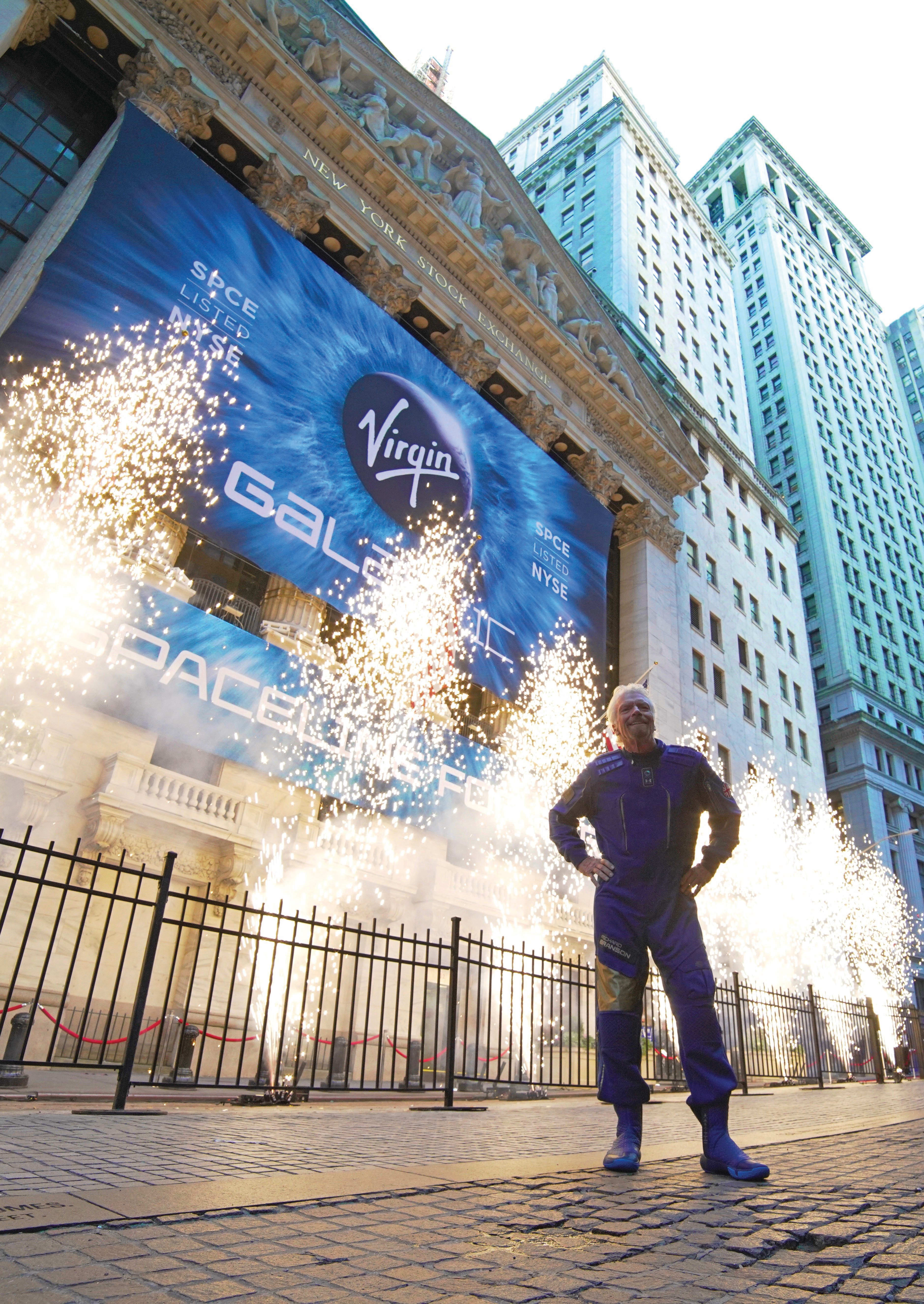 Richard Branson outside the New York Stock Exchange Richard Branson outside the New York Stock Exchange