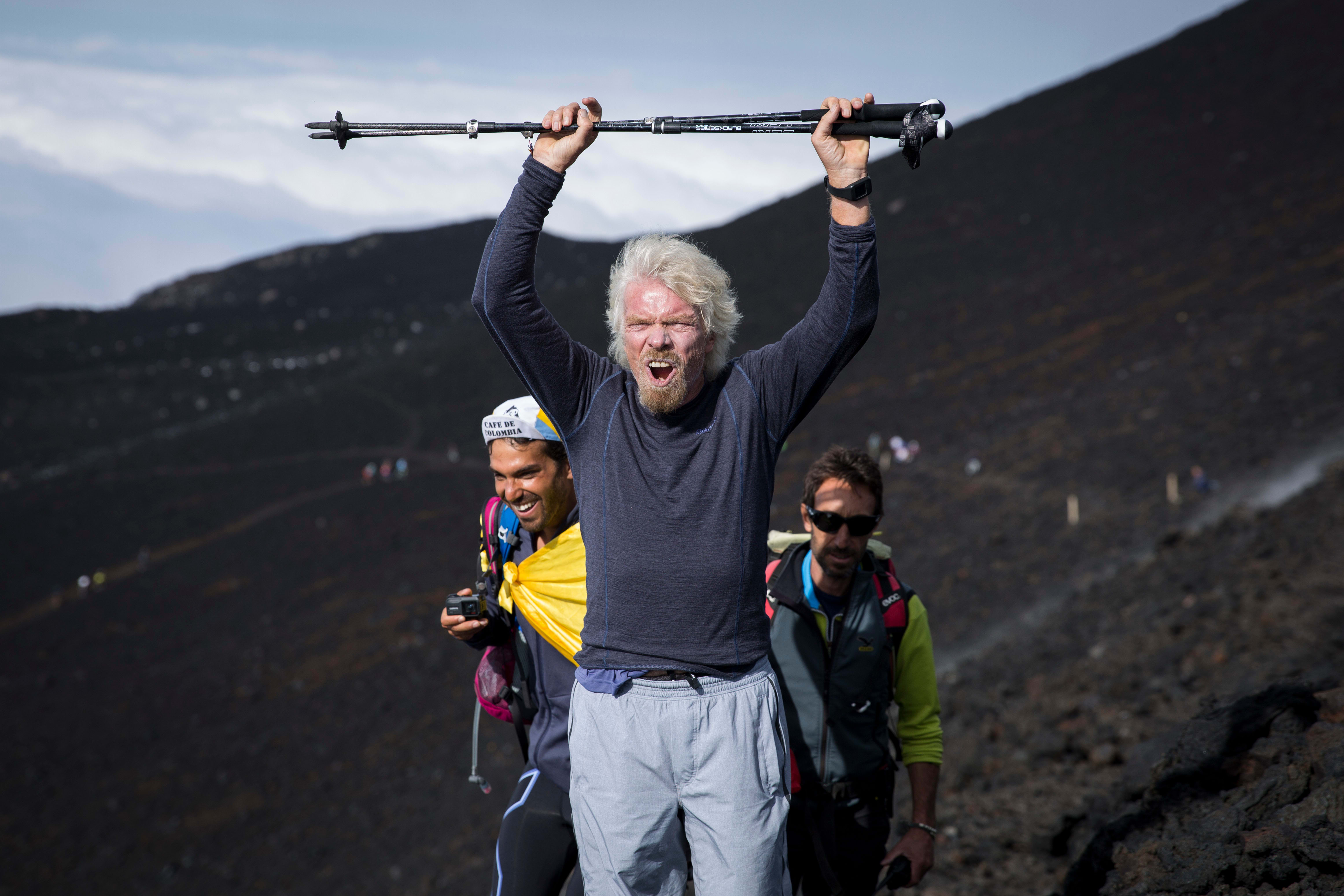 Richard Branson virgin strive challenge 2016 HIKE mt etna Richard Branson virgin strive challenge 2016 HIKE mt etna