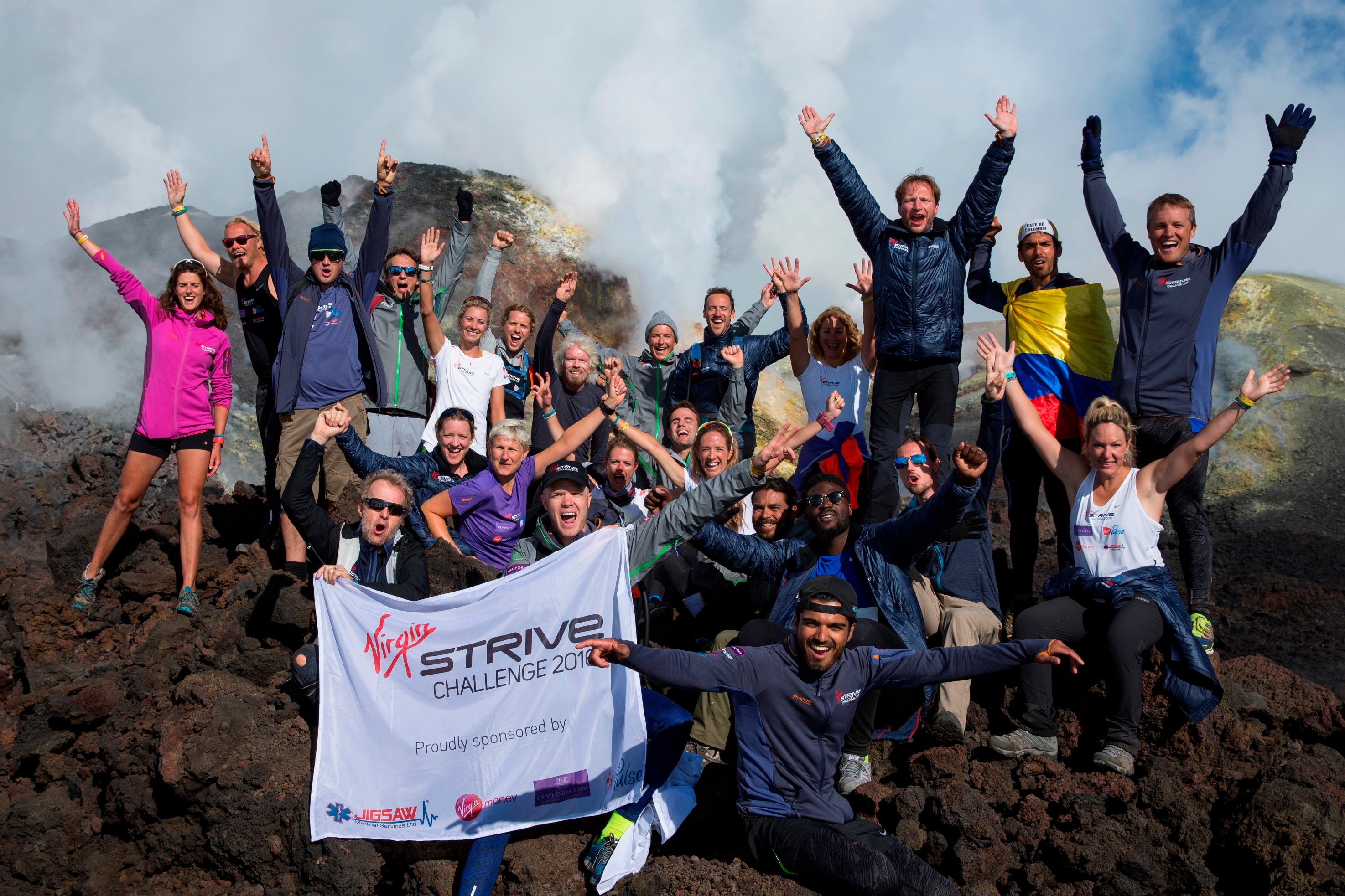 Richard Branson virgin strive challenge hike mt etna Richard Branson virgin strive challenge hike mt etna
