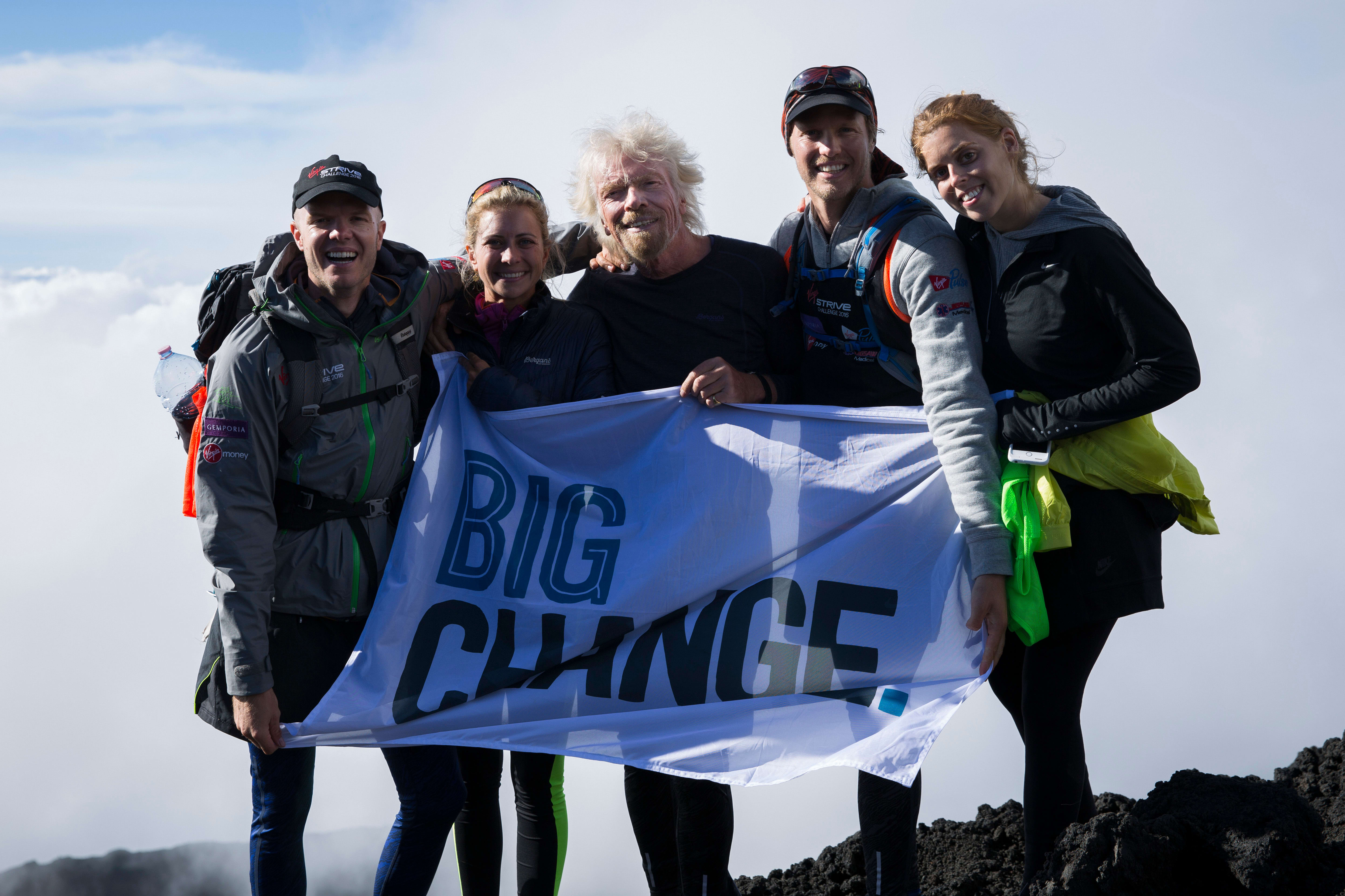 Richard Branson virgin strive challenge hike mt etna Richard Branson virgin strive challenge hike mt etna