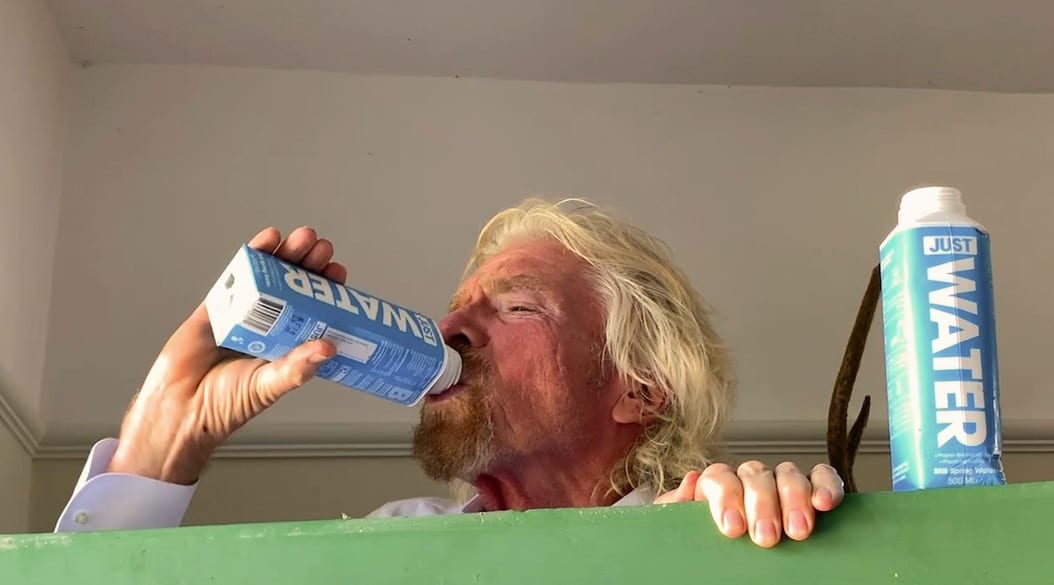 Richard Branson drinking JUST Water Richard Branson drinking JUST Water