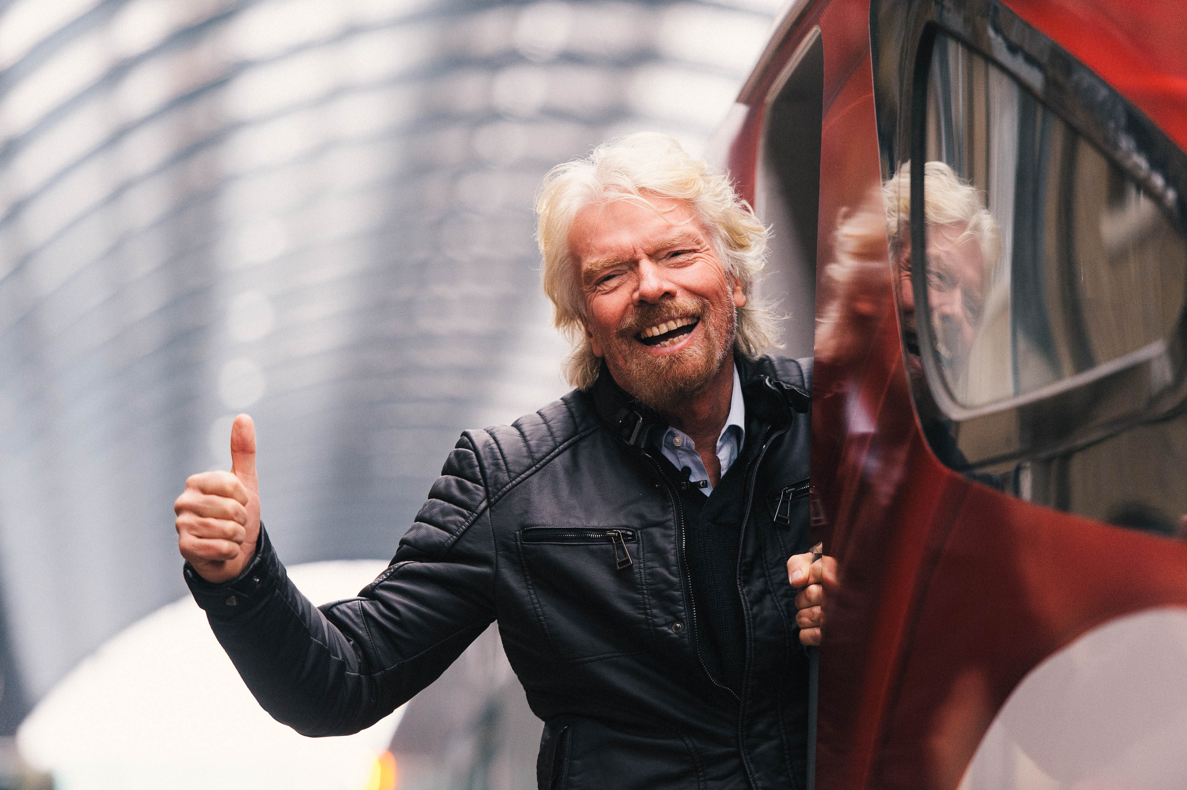 Richard Branson on a train Richard Branson on a train