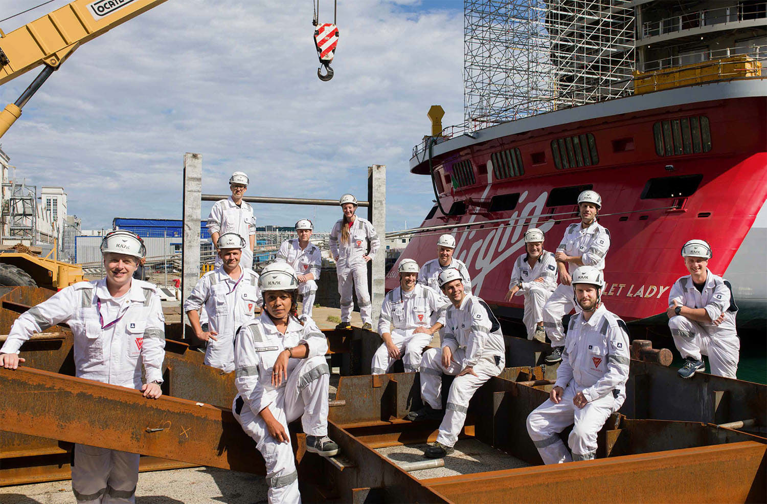 The Virgin Voyages ship-building team at the shipyard in Genoa, Italy The Virgin Voyages ship-building team at the shipyard in Genoa, Italy