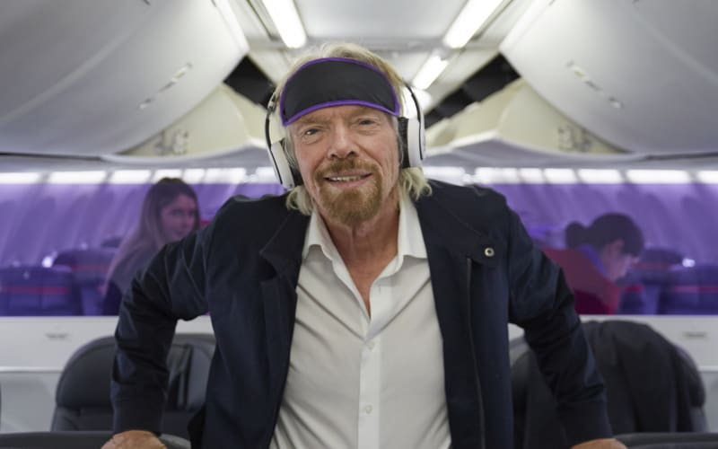 Virgin Australia Meditation Flight - Richard Branson Richard Branson onboard the Virgin Australia Meditation Flight