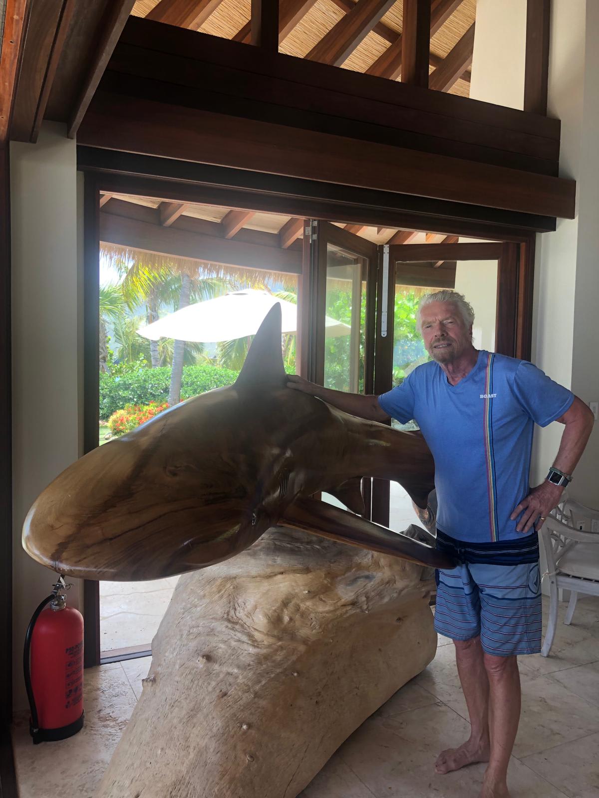 Richard with a wooden shark Richard with a wooden shark