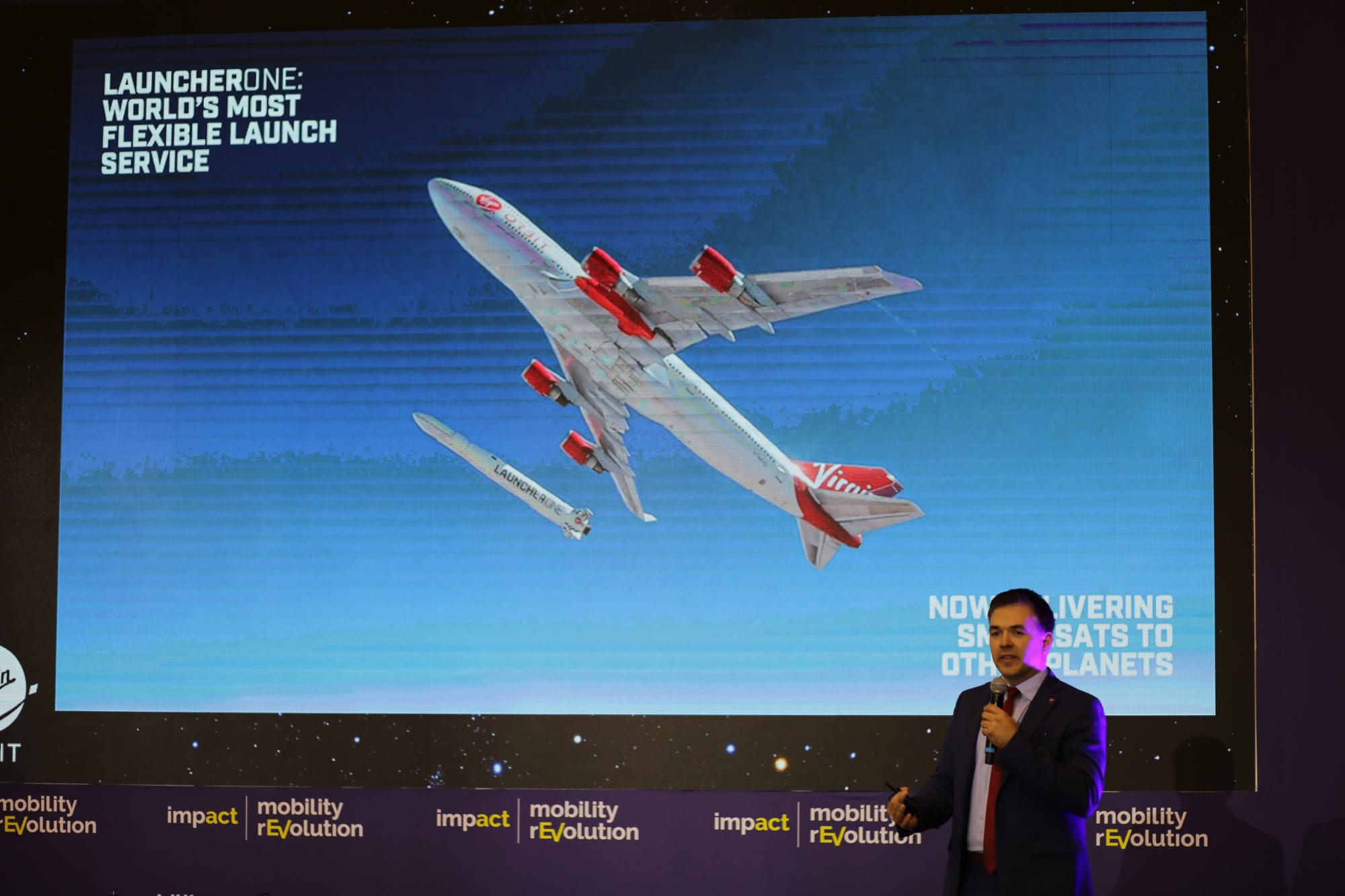 Virgin Orbit's Vice President of Business Development, Steve Eisele, speaks at the Impact Mobility'19 rEVolution conference Virgin Orbit's Vice President of Business Development, Steve Eisele, speaks at the Impact Mobility'19 rEVolution conference