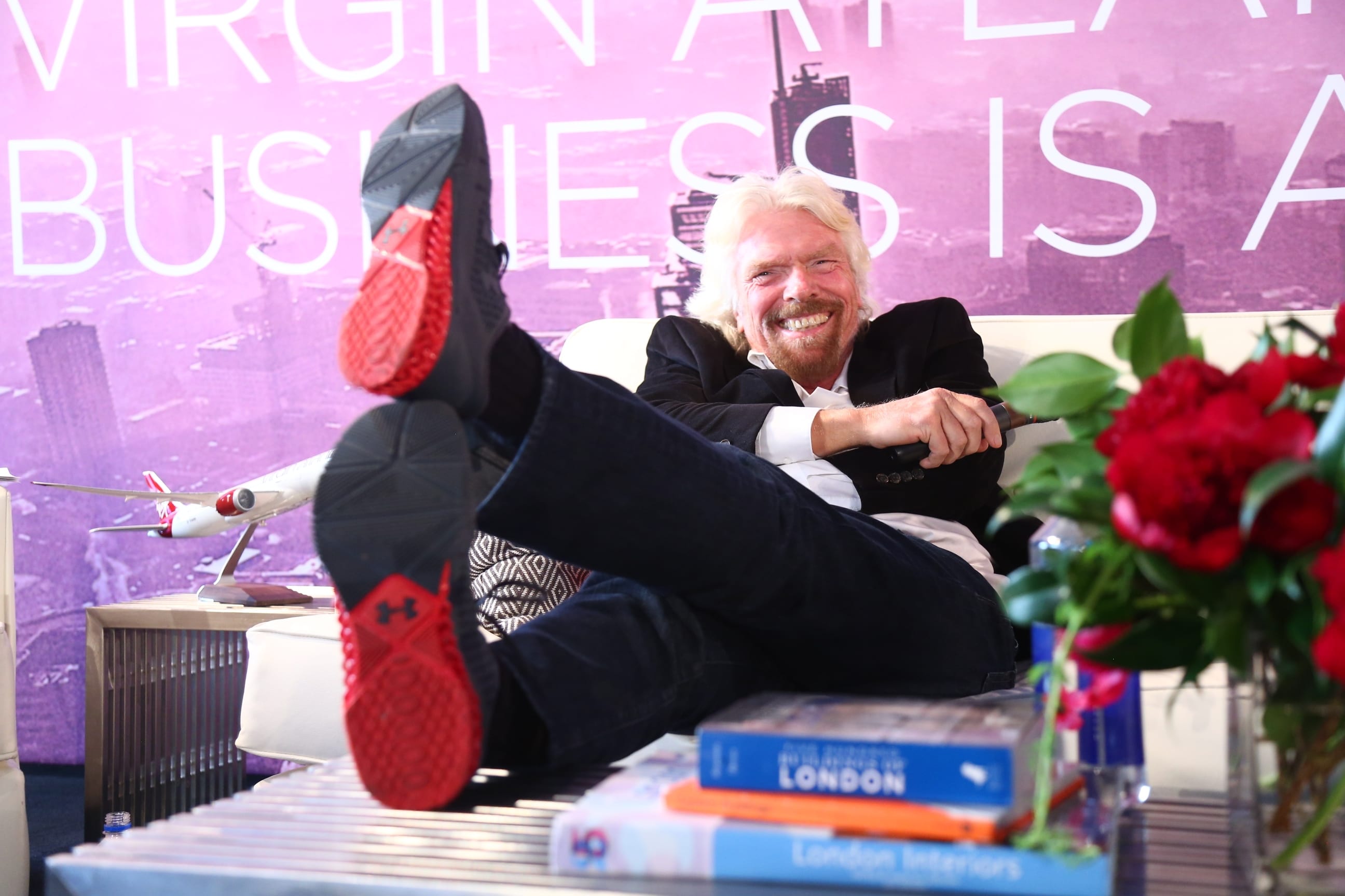 Richard Branson feet up Virgin Atlantic Business is an Adventure Richard Branson feet up Virgin Atlantic Business is an Adventure
