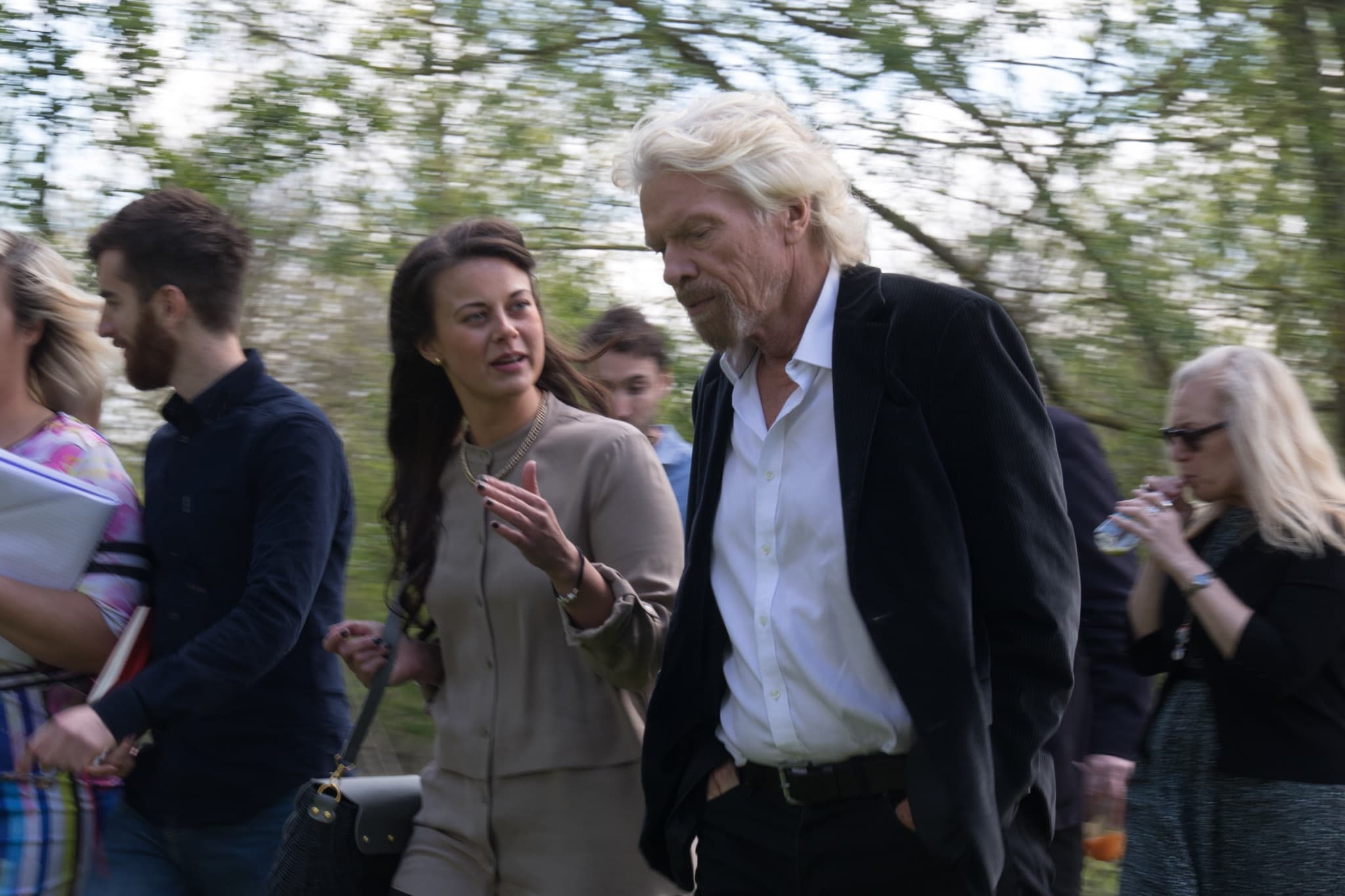 Richard Branson walking meeting with Virgin StartUp Richard Branson walking meeting with Virgin StartUp