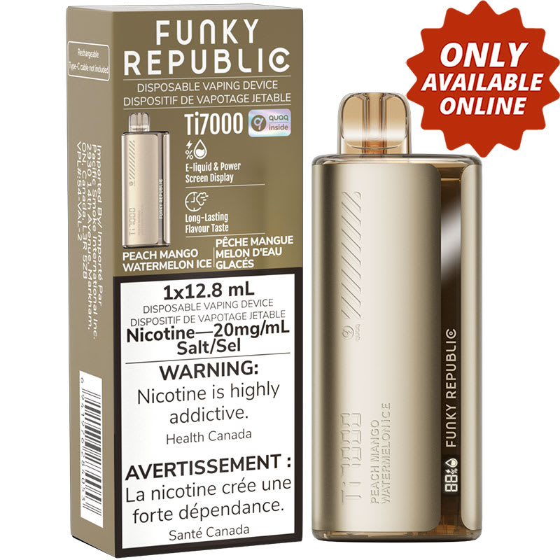 Base Product Image: Funky Republic Ti7000 Disposable Vape: Peach Mango Watermelon Ice (1pk)