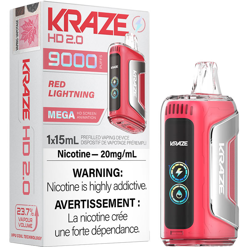 Kraze HD 2.0 Disposable Vape: Red Lightning | 180 Smoke