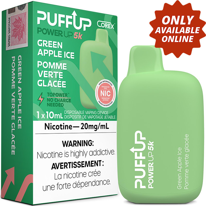 Base Product Image: PuffUP Power Up 5K Disposable Vape: Green Apple Iced (1pk)