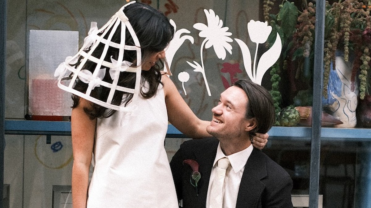 Bride wears repurposed dress at radio wedding - repurposed wedding
