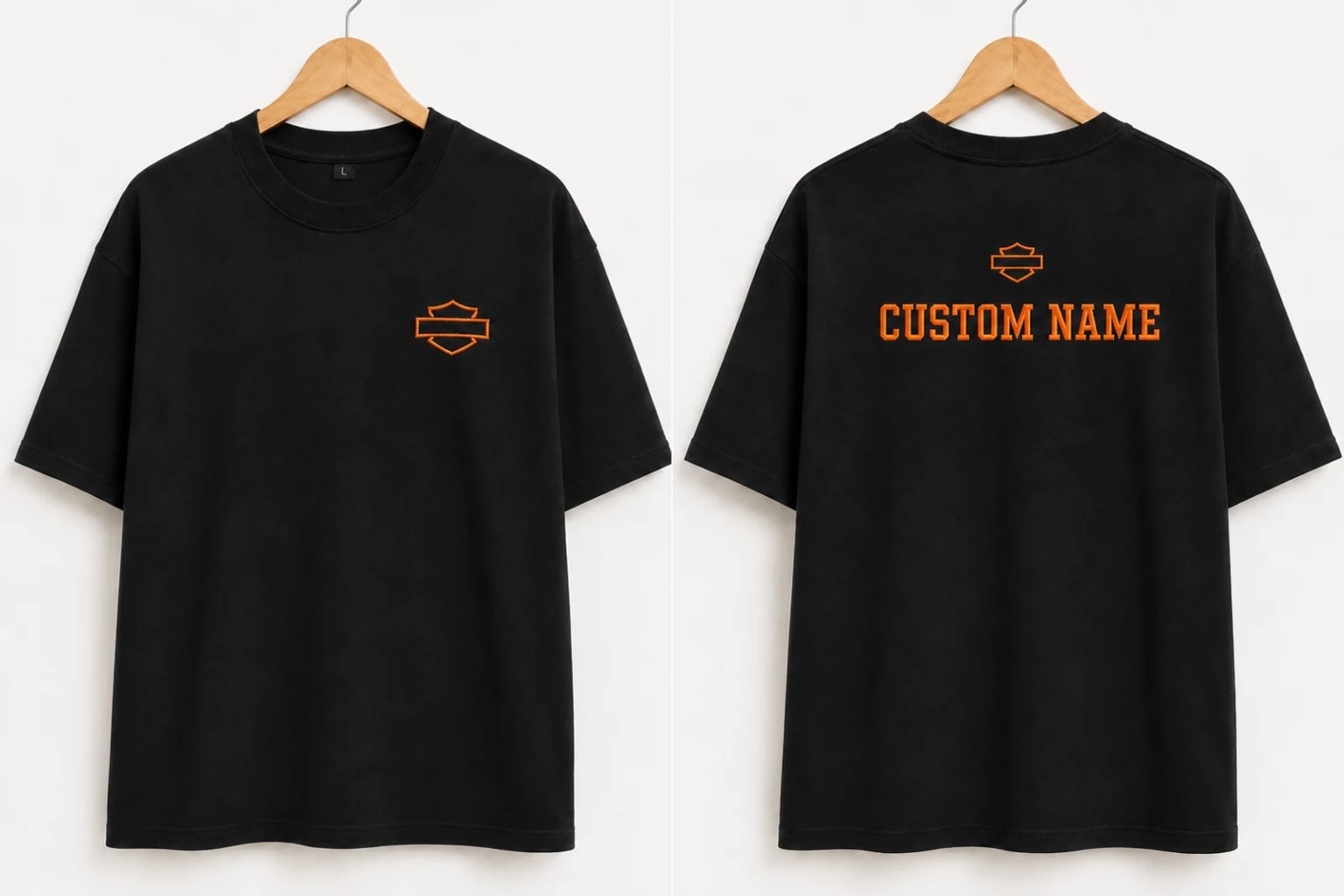 Custom Outline Shield Name Tee — Black