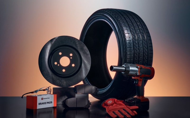 Tire, brake rotor and Genuine Parts brake pads with an impact wrench, product still