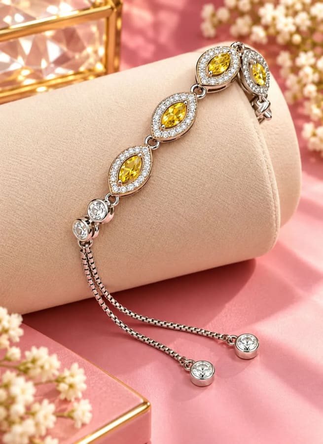 925 Silver Yellow Stone AD Ajustable Size – Front View