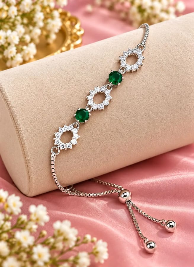 925 Silver GREEN STONE BRACELET – Front View