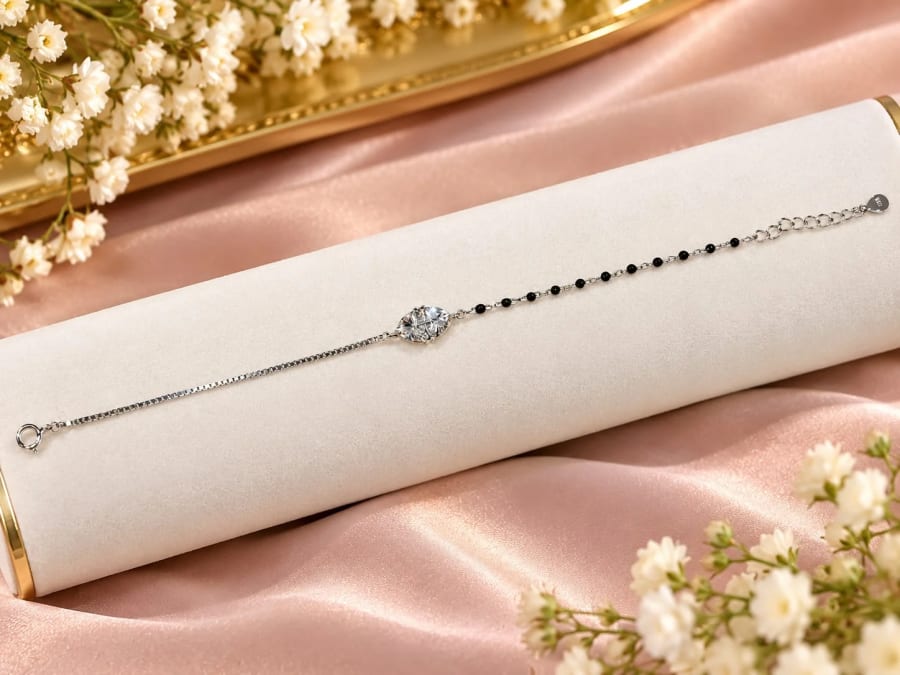 92.5 SILVER HAND BRACELET MANGALSUTRA – Front View