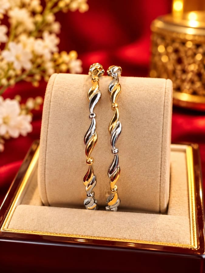 925 Silver 92.5 2 TONE BANGLE – Front View