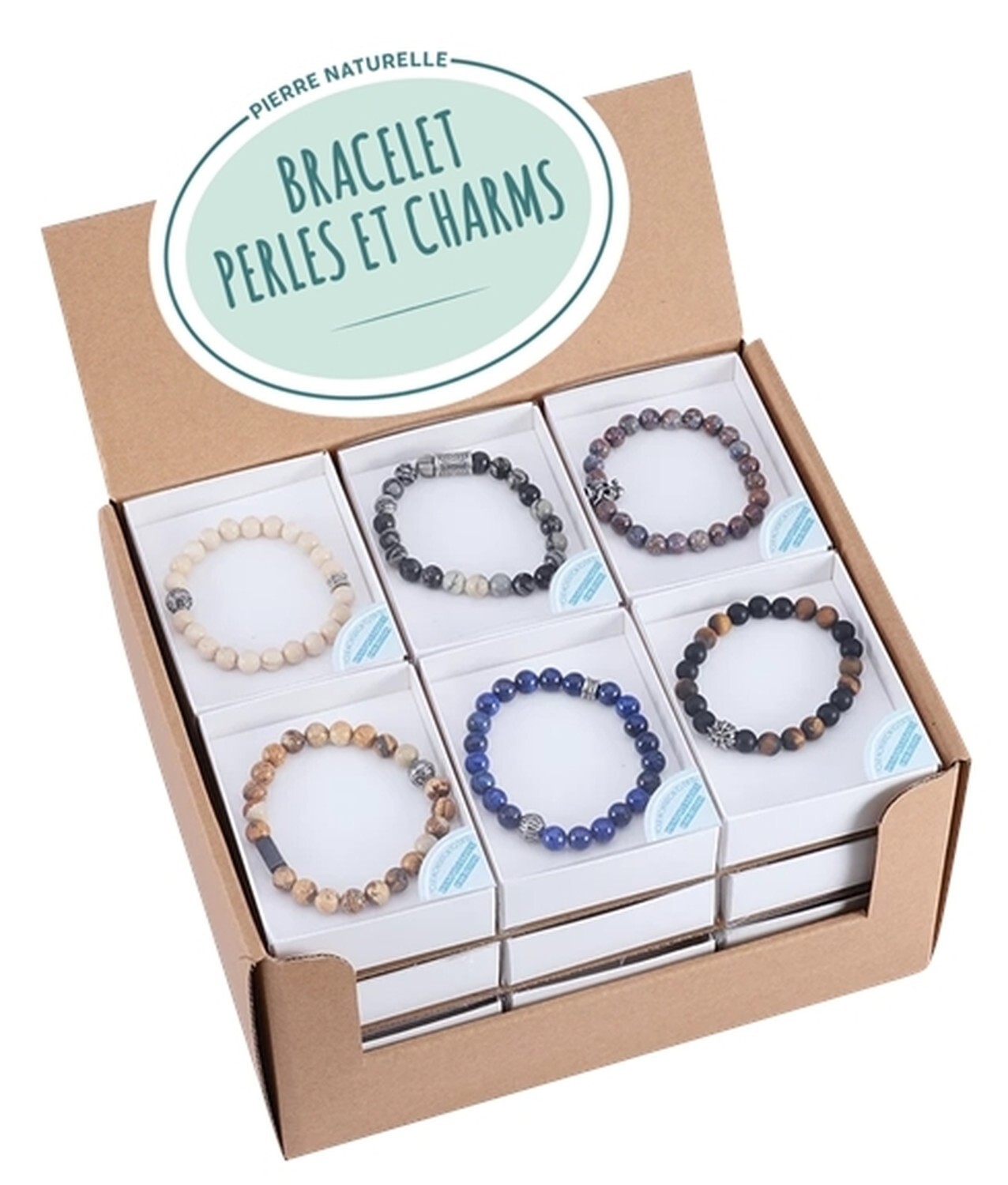 COLIS BRACELETS AVEC CHARMS EN PIERRE NATURELLE - 24 VOL PVC 15.90 TTC CDL 162