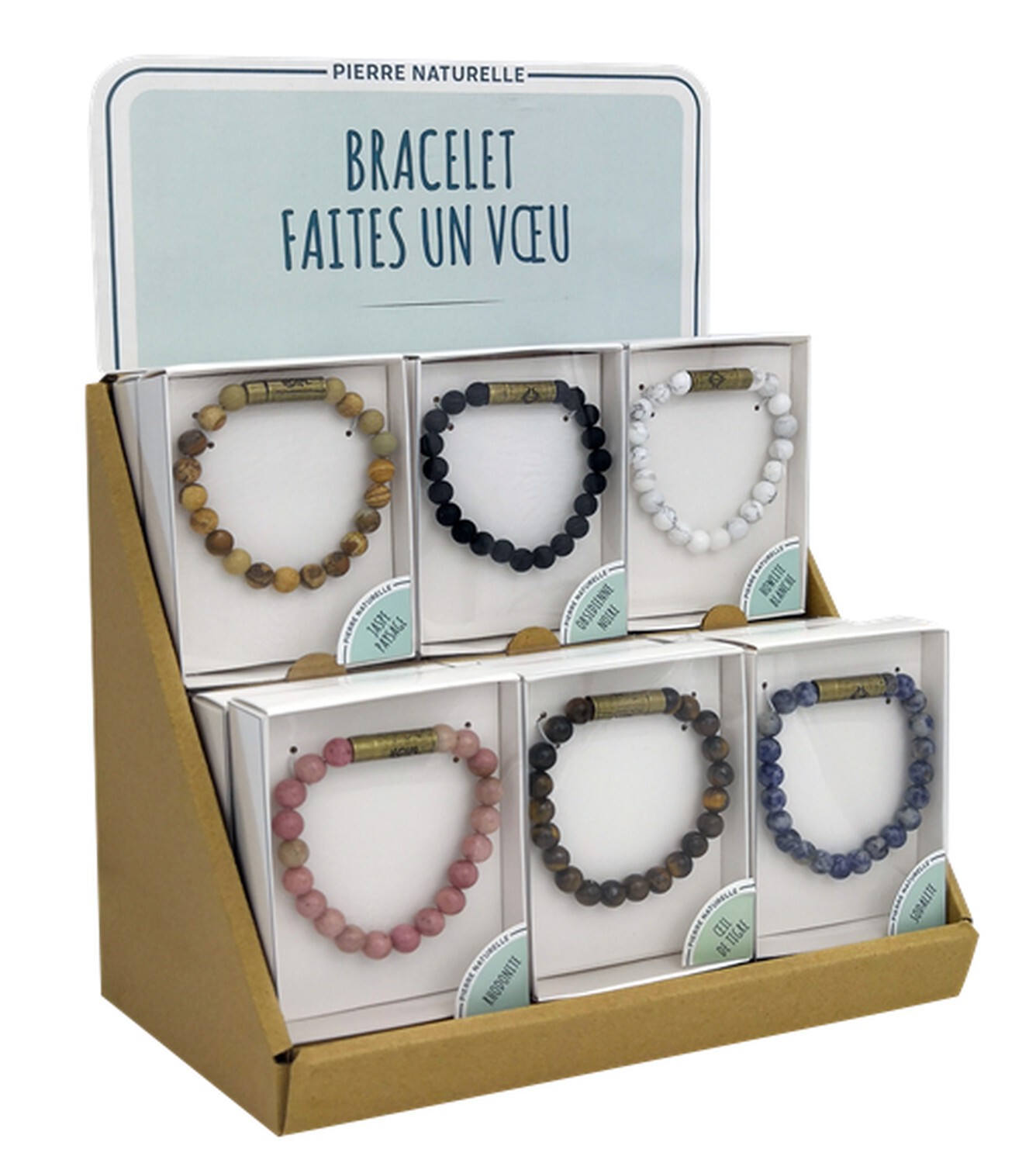 COLIS BRACELETS VOEUX EN PIERRE NATURELLE - 12 VOL PVC 15.90 TTC CDL161