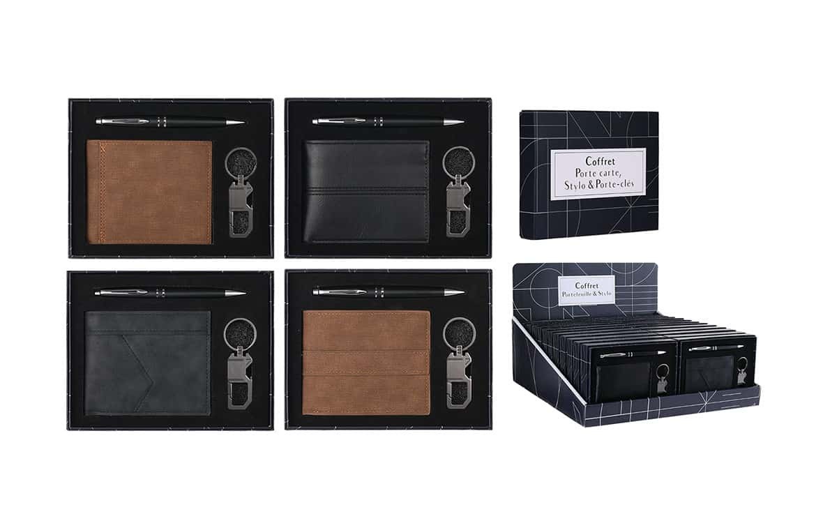 COFFRET PORTEFEUILLE STYLO PORTE CLEF HOMME - PVC 24.99€