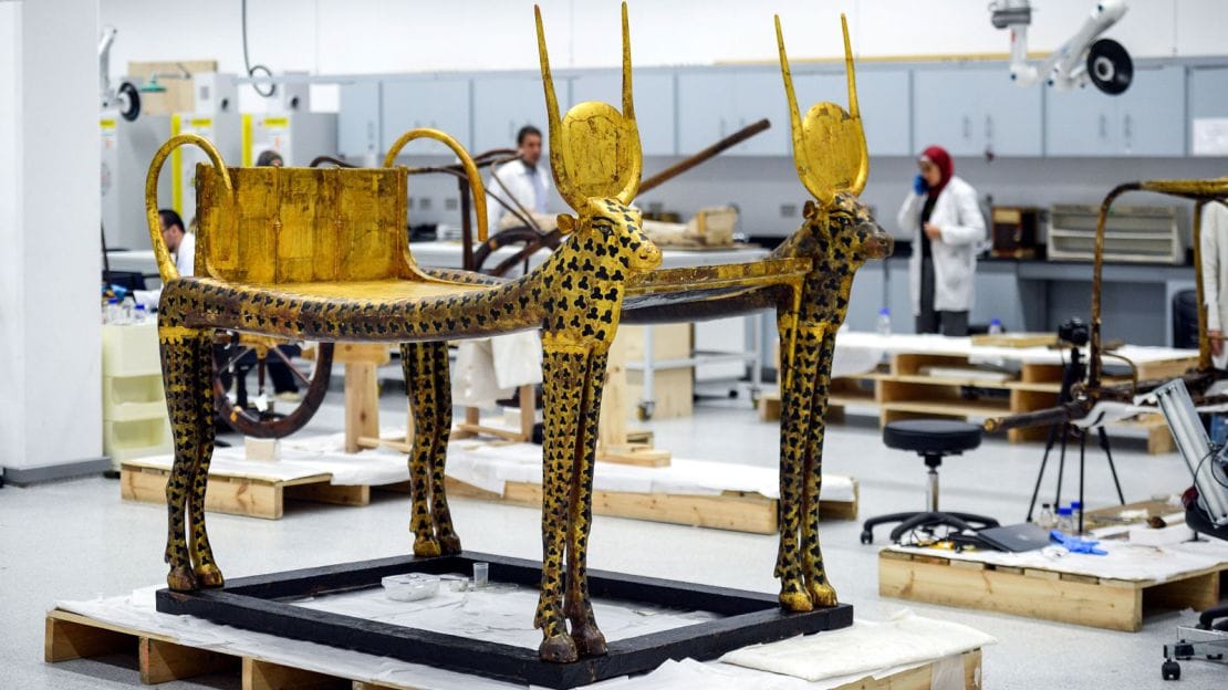 Egyptian antiquities displayed inside a museum